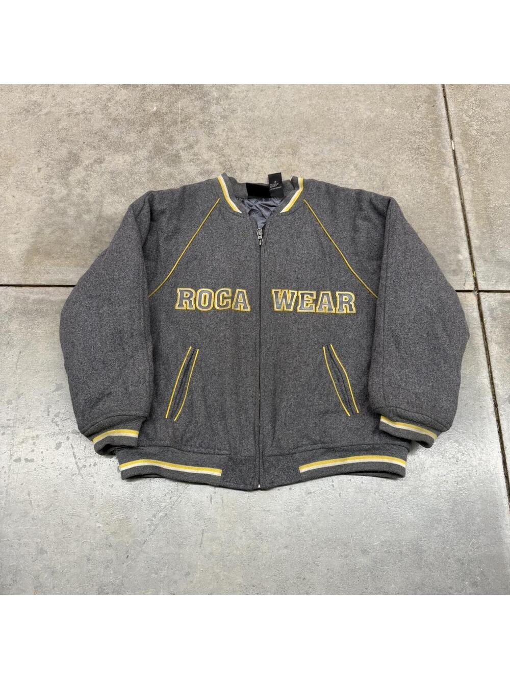 vintage rocawear grey and yellow zip up bomber jacket size medium WOMENS
